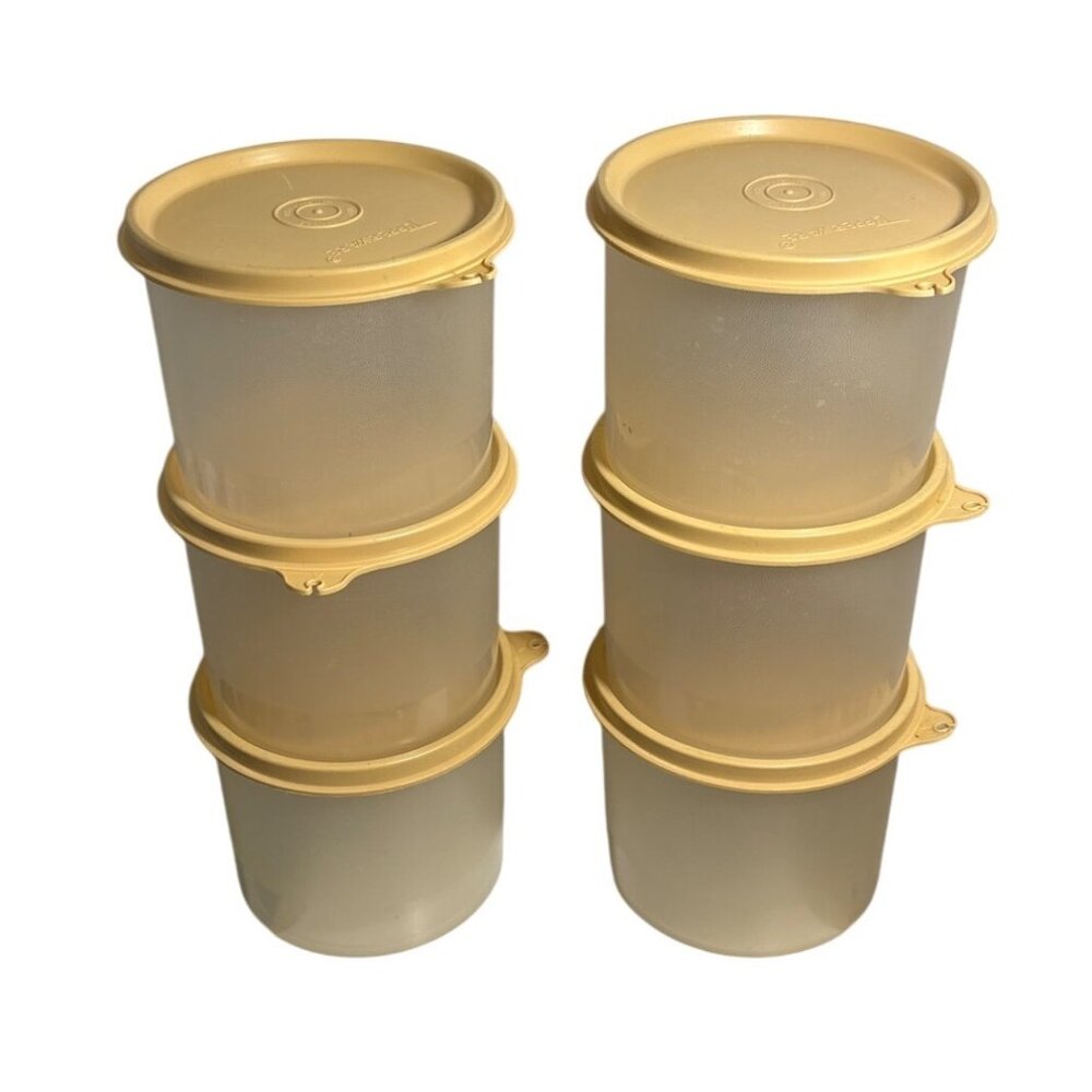 Tupperware Containers Canisters #250 W/ Lids Lt GoldLot of 6 Sheer Clear Vintage
